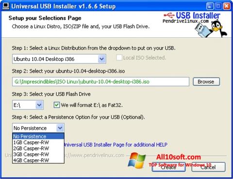 Ekraanipilt Universal USB Installer Windows 10