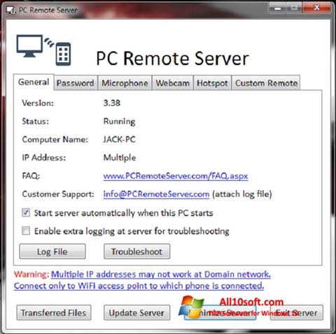 Ekraanipilt PC Remote Server Windows 10