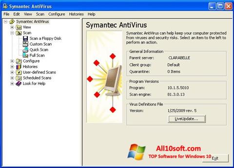 Ekraanipilt Symantec Antivirus Windows 10