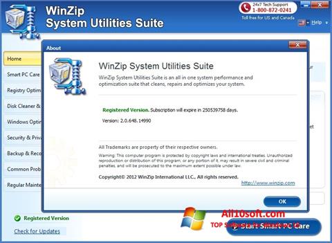 Ekraanipilt WinZip System Utilities Suite Windows 10