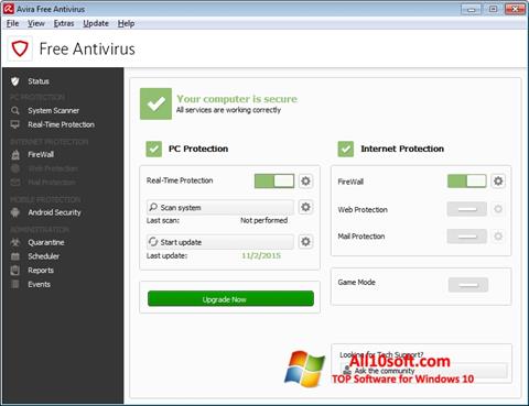 Ekraanipilt Avira Free Antivirus Windows 10