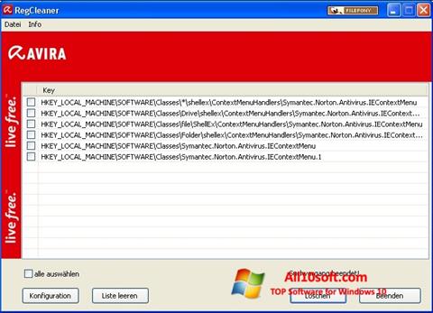 Ekraanipilt Avira Registry Cleaner Windows 10