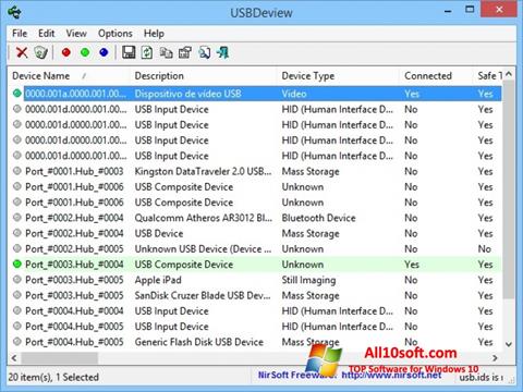 Ekraanipilt USBDeview Windows 10
