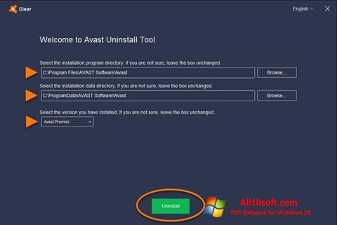 Ekraanipilt Avast Uninstall Utility Windows 10