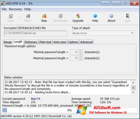 Ekraanipilt Advanced Archive Password Recovery Windows 10