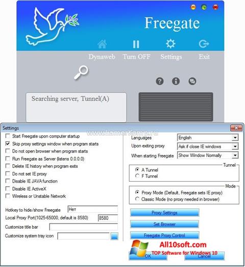Ekraanipilt Freegate Windows 10