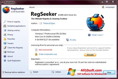 Ekraanipilt RegSeeker Windows 10