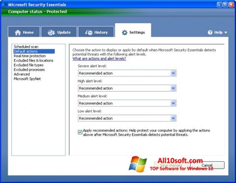 Ekraanipilt Microsoft Security Essentials Windows 10