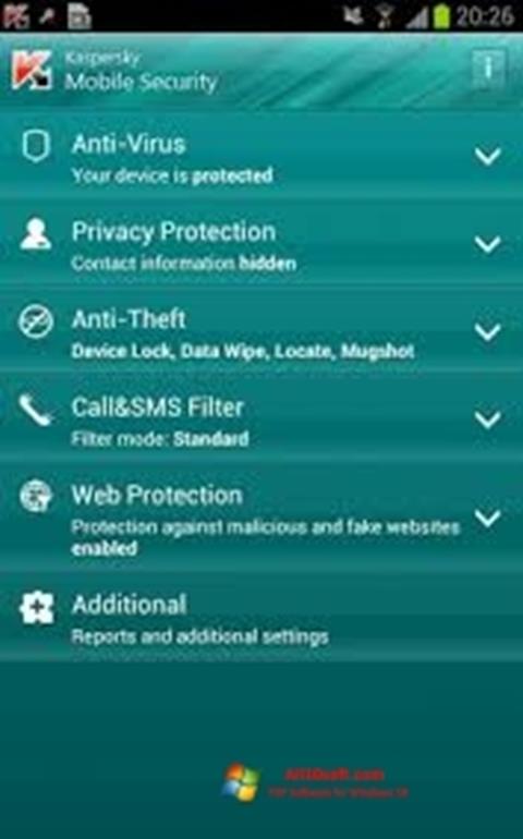 Ekraanipilt Kaspersky Mobile Security Windows 10