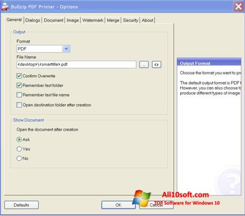 Ekraanipilt BullZip PDF Printer Windows 10