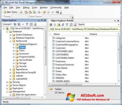 Ekraanipilt Microsoft SQL Server Windows 10